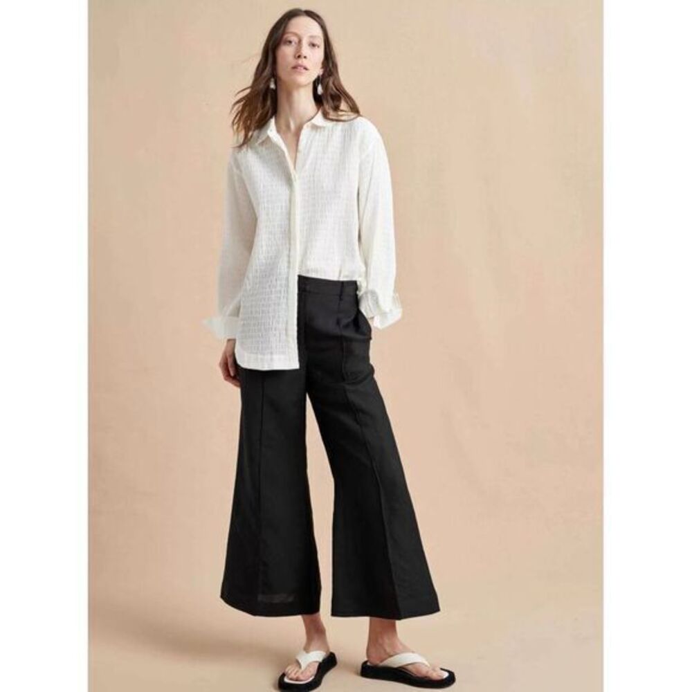 La Ligne linen pants size 2 Lizze crop flare black lagenlook coastal NEW